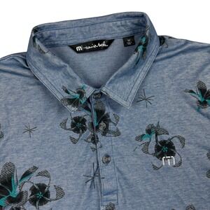 TravisMathew Mens Polo Shirt Blue Heather Floral Print Short Sleeve Golf Top M